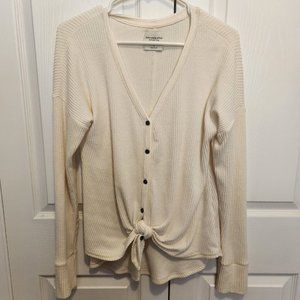 Abercrombie & Fitch White Tie-Front Comfy Top